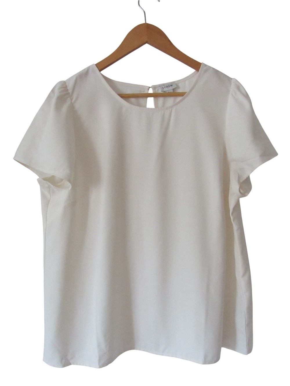 J Crew Factory Short Sleeve Crepe Top Blouse Large Cream Office Careerwear